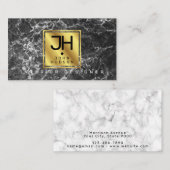 Zwarte marmer en Gold Modern Monogram Business Car Visitekaartje (Voorkant / Achterkant)