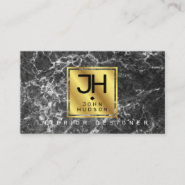 Zwarte marmer en Gold Modern Monogram Business Car Visitekaartje