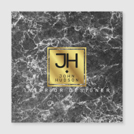 Zwarte marmer en gouden moderne monogram magnetisc