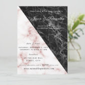 Zwarte marmer en roze gouden koraal bruiloft kaart (Staand voorkant)