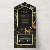 Zwarte marmer Faux Gold Foil Weddenschap All In One Uitnodiging (Binnen)