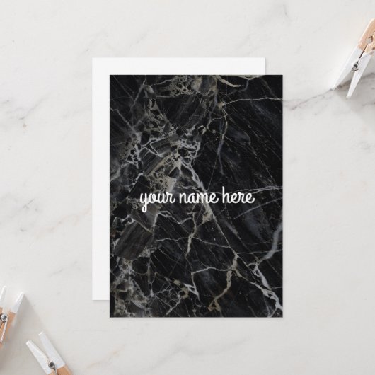 Zwarte Marmer gepersonaliseerde briefkaart (Voorkant / Achterkant in situ)