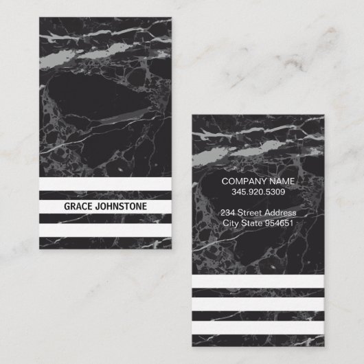 Zwarte marmer | Gestreepte bars Visitekaartje (Voorkant / Achterkant)