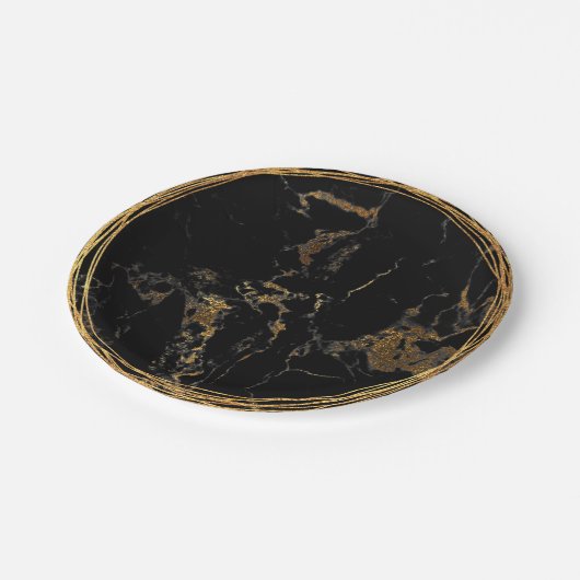 Zwarte marmer Glam Golden Birtday Party Papieren Bordje (Gekanteld)