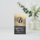 Zwarte marmer | Gold Foil Color Block Visitekaartje (Staand voorkant)