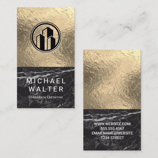 Zwarte marmer | Gold Foil Color Block Visitekaartje (Voorkant / Achterkant)