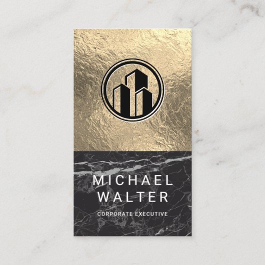 Zwarte marmer | Gold Foil Color Block Visitekaartje (Voorkant)
