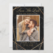 Zwarte marmer Gold Geometric foto slaat de datum o Save The Date (Voorkant)