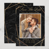 Zwarte marmer Gold Geometric foto slaat de datum o Save The Date (Voorkant / Achterkant)