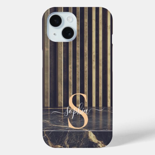 zwarte marmer goud glitters monogram Case-Mate iPhone case (Achterkant)