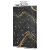 Zwarte Marmer Gouden Aderen Luxe Abstract Heupfles (Links)