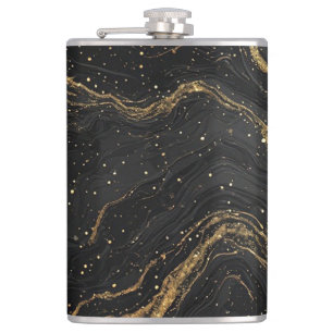 Zwarte Marmer Gouden Aderen Luxe Abstract Heupfles