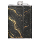 Zwarte Marmer Gouden Aderen Luxe Abstract Heupfles (Achterkant)