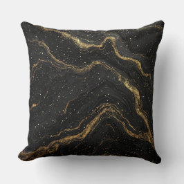 Zwarte Marmer Gouden Aders Luxe Abstract Kussen