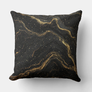 Zwarte Marmer Gouden Aders Luxe Abstract Kussen