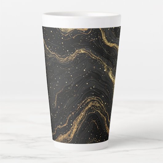 Zwarte Marmer Gouden Aders Luxe Abstract Latte Mok (Voorkant)