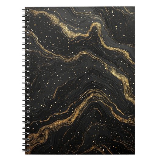 Zwarte Marmer Gouden Aders Luxe Abstract Notitieboek (Voorkant)