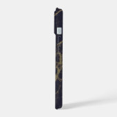 zwarte marmer gouden glitters monogram iPhone 15 case (Linkerkant)