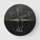 Zwarte marmer gouden monogram ronde klok (Voorkant)