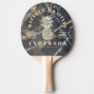 Zwarte Marmer Gouden Tropische Ananas Trouw Wapen Tafeltennisbatje