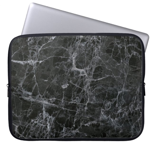 Zwarte marmer laptop sleeve (Voorkant)