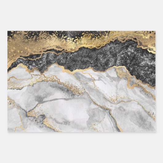 Zwarte marmer met Gold  Inpakpapier Vel (Voorkant 2)