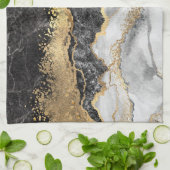 Zwarte marmer met Gold  Theedoek (Gevouwen)
