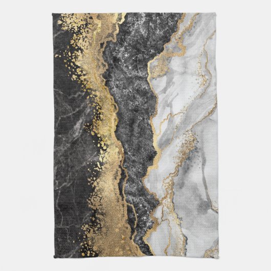 Zwarte marmer met Gold  Theedoek (Verticaal)