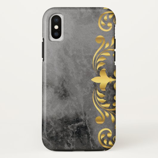 zwarte marmer met gouden bloempatroon Case-Mate iPhone case (Achterkant)
