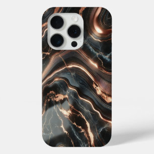 Zwarte marmer met roze gouden strepen  iPhone 15 pro case