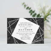 Zwarte marmer met White Geometric Wedding Invite Kaart (Staand voorkant)