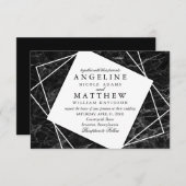 Zwarte marmer met White Geometric Wedding Invite Kaart (Voorkant / Achterkant)