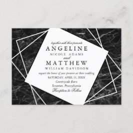 Zwarte marmer met White Geometric Wedding Invite Kaart