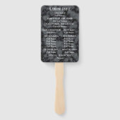 Zwarte marmer met White text Wedding Program Handwaaier (Achterkant)