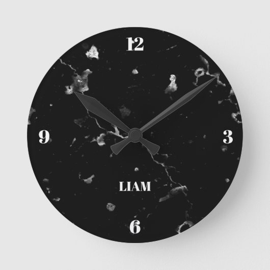Zwarte marmer met witte korrel ronde klok (Voorkant)