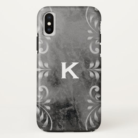 zwarte marmer met zilveren bloempatroon Case-Mate iPhone case (Achterkant)