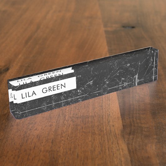 Zwarte Marmer Modern Aangepaste Naam Naambordje (Zijkant)