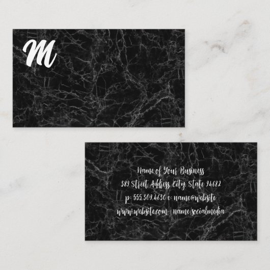 Zwarte marmer | Monogram Visitekaartje (Voorkant / Achterkant)