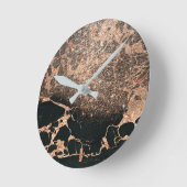 Zwarte marmer Stone Roos Gold Copper Glitter Ronde Klok (Hoek)