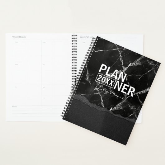 Zwarte marmer textuur gepersonaliseerd  planner (Display)