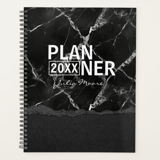 Zwarte marmer textuur gepersonaliseerd  planner (Voorkant)