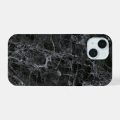 Zwarte marmer textuur iPhone 15 case (Achterkant horizontaal)
