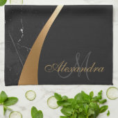 Zwarte marmer theedoek (Gevouwen)