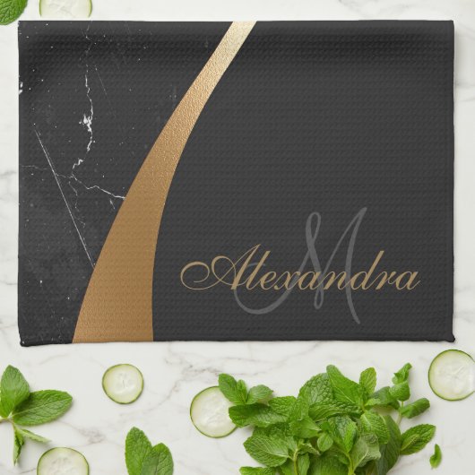 Zwarte marmer theedoek (Gevouwen)