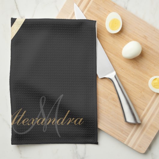 Zwarte marmer theedoek (Quarter Fold)