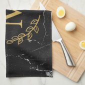 Zwarte marmer theedoek (Quarter Fold)