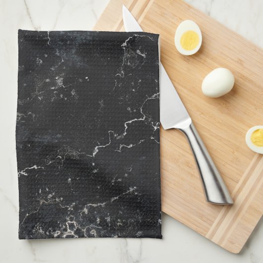 Zwarte marmer theedoek (Quarter Fold)