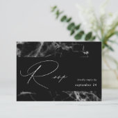Zwarte marmer w Meal RSVP Kaartje (Staand voorkant)