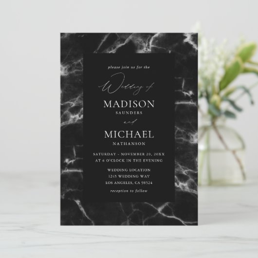 Zwarte marmer Wedding 2 Kaart (Staand voorkant)