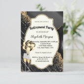 Zwarte marmer, wijnglas, ballonnen, pensionering kaart (Staand voorkant)